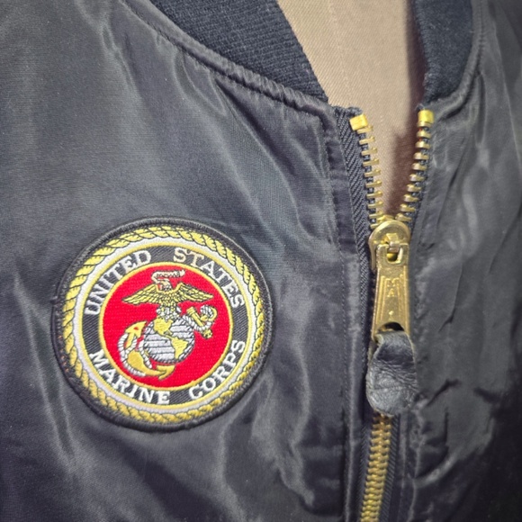 Vintage USMC Marines Bulldogs Jacket MA-1 Bomber  XXL- Quilted Nylon Black - Picture 5 of 11